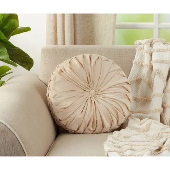 Anthropologie Velvet Pleated Round Pillow (mauve) - Picture 3 of 3